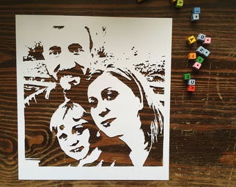 Custom family portrait PAPER CUT 20x20cm {family picture gift, family photo gift, custom photo gift, custom picture gift, handmade paper cut