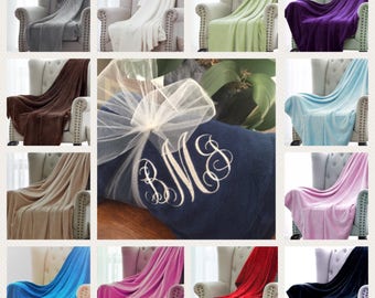 Monogrammed Throw Monogrammed Blanket Personalized Blanket Sorority Birthday Wedding Embroidered Blanket Gift Back to School Dorm Decor