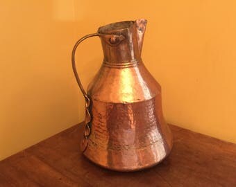Vintage, Antique Copper Pitcher/Primitive Hammered Copper/Farmhouse Rustic Pitcher