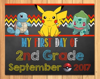 Pokemon First Day of 2nd Grade Sign September Chalkboard * Pokemon Back to School Sign * Pikachu Photo Prop Sign * Pokemon Printable