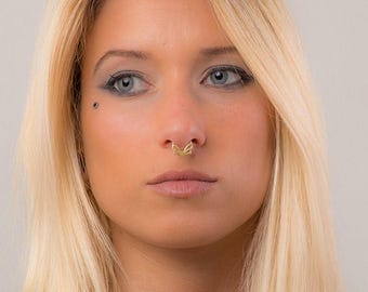 SALE Fake Septum Ring Gold Faux Septum Ring, Fake Septum Piercing, Clip On Septum Ring, Septum Cuff, Fake Septum