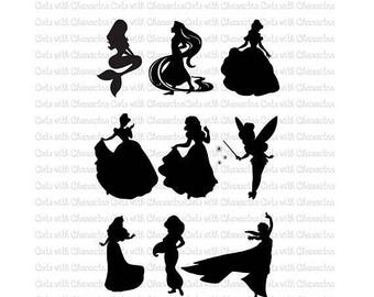 ON SALE Disney princess silhouettes svg pack SVG Dxf and Png Files for Cutting Machines Silhouette, Cricut or Scan 'N' Cut