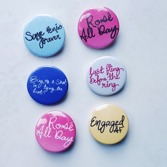 Six Assorted Hen Party Badges - Custom Badge, Hen Party, Bride to be, Tying the Knot, wedding party, rose all day, same penis forever