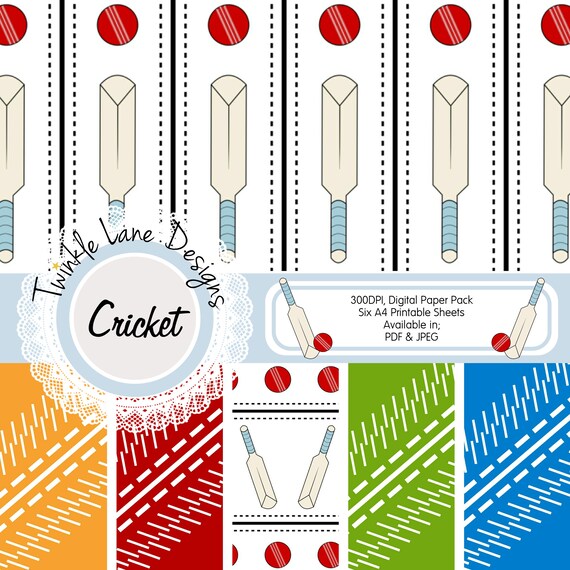 Cricket Digital Papers Sports Six A4 Pages Papercrafting