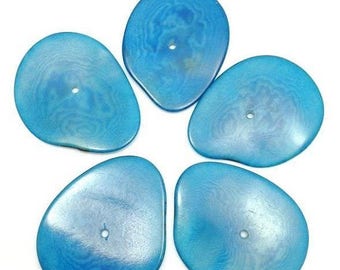 SALE 15% OFF Taguachips large, turquoise, 38mm, 5 pieces, a hole m