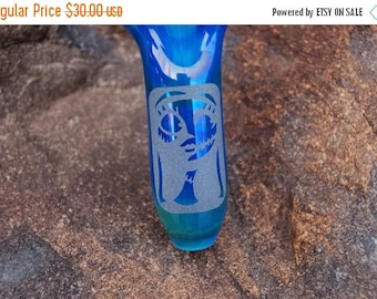 SALE Cobalt blue, sandblasted Sally glass pipe, etched Nightmare Before Christmas, borosilicate glass, FREE SHIPPING