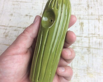 Green Cactus Pipe ceramic tobacco - cacti desert handmade one of a kind - for tobacco use only - smoke clay pipe - glass smoking pipes