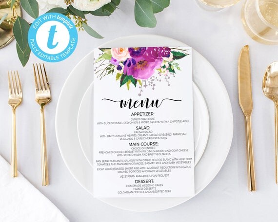 wedding menus printable wedding