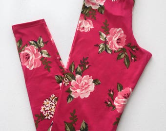 Floral Leggings - Leggings - Flower Leggings - Leggings Printed - Pink Leggings - Yoga Leggings - Brushed Poly Leggings - Workout Leggings