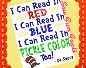 I Can Read In Red I Can Read In Blue I Can Read In Pickle Color Too Reading Saying ~ Subway Art Machine Embroidery Design, INSTANT DOWNLOAD