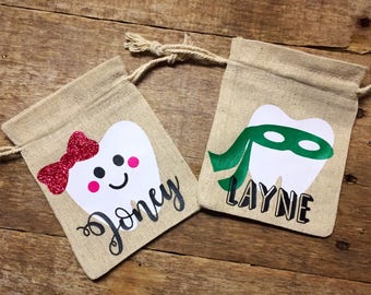 tooth fairy bag, tooth fairy box, personalized bag, childs tooth bag, super hero tooth, tooth fairy holder, kid tooth, tooth fairy pillow