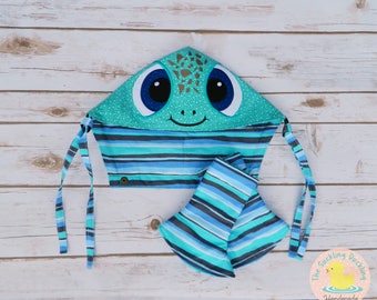 Pre-Order* Embroidered Turtle Character Hoodie Hood Set for Tula Coast Frost, Corner Suck Pads with Double Strand Reach Straps