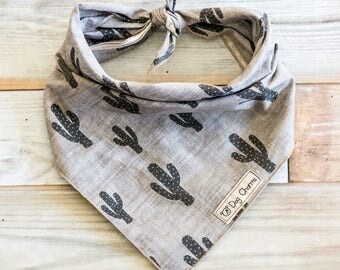 Gray Cactus Dog Bandana, Cactus Dog Bandana, Tie On Bandana