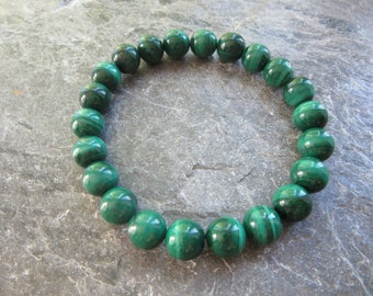 The malachite bracelet 9mm! Stretch bracelet natural green malachite 9mm (genuine stone) Reiki infused