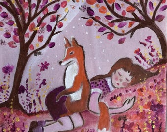 Fox sleep! Small canvas magical world of childhood