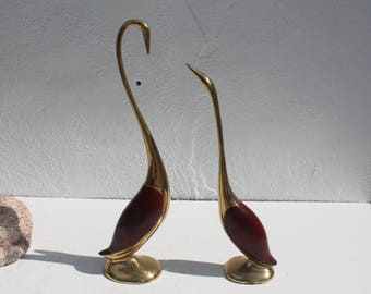 Vintage Brass Cranes Decorative Table Sculptures A Pair.