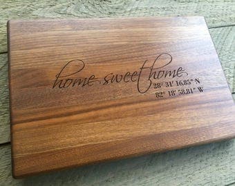 Home Sweet Home, Custom Cutting Board, Personalized Cutting Board, Realtor Closing Gift, Housewarming Gift, Coordinates, Realtor Logo