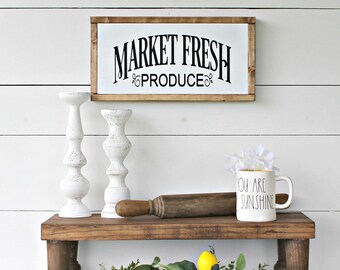 Market Fresh Produce, Wood Framed Sign,farmhouse,Farmhouse Decor, Farmhouse Sign,Shiplap,Home & Living,Wall Hangings, Chippy,Wall Decor