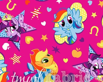 Knit Fabric - Hasbro My Little Pony Cutie Toss Fuchsia - Half Yard +