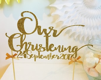 Christening Cake Topper with Date, Glitter Cake Topper, Baptism, Naming Ceremony, Customised Cake Decor, Cake Smash, Photo Prop