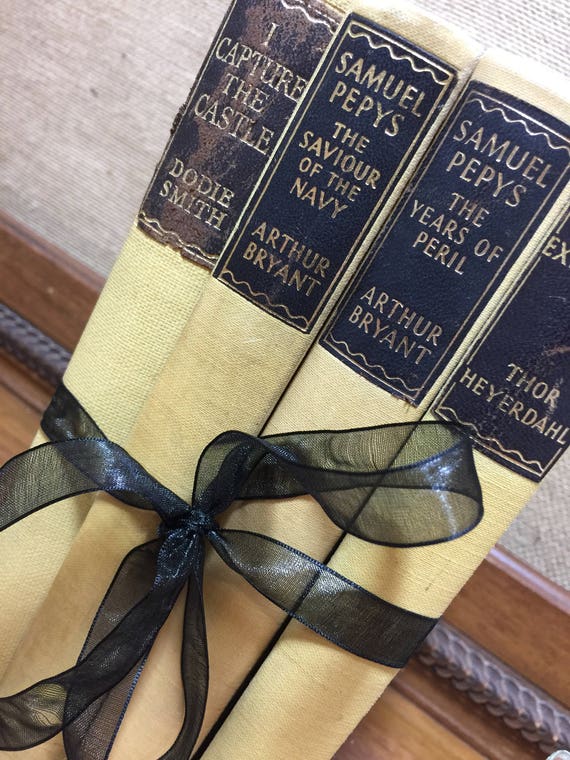 MUSTARD YELLOW BOOK stack - Vintage Books - Old Books Decoration - Interior Design Shelf Staging - Pale Yellow Home Decor - Mustard Decor