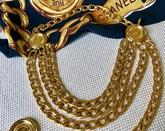 CHANEL Gold CC Chain Belt, Vintage '94 Gold CC Medallion Coin Belt, Multi Strand, Chanel Necklace/Belt- size 30