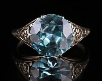 Antique Edwardian Blue Zircon Platinum Ring
