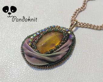 Amber Pendant Little Pendant Amber Shibori Amber Necklace Little Shibori Shibori Jewelry Shibori Necklace Embroidery Pendant Shibori Gift