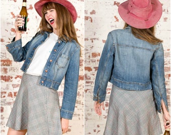 Vintage Cropped Denim Jacket / 90s / Size S-M