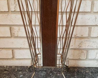 Metal Wire Umbrella Stand Wood Basket Home Rain Decor Office Art Deco Mid Century Modern Retro Vintage