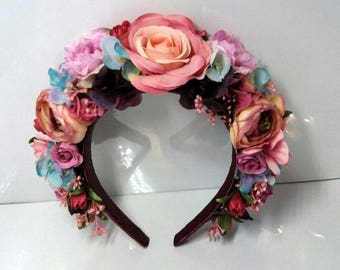 Day of the Dead Headpiece. Frida Kahlo Headband, Flower Crown,Day of the Dead Costume,Frida Costume,Mexican Headpiece