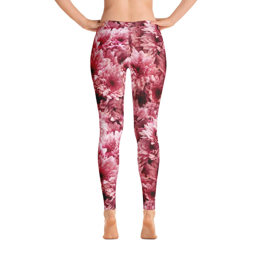 Flower Leggings Pink Floral Print Yoga Pants Stretch Pants