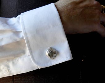 Fossil cufflinks, Silver Fossil Jewellery, Shell cufflinks, Natural History, Beach Wedding, Brachiopod, Seashell Jewellery, Beach Wedding
