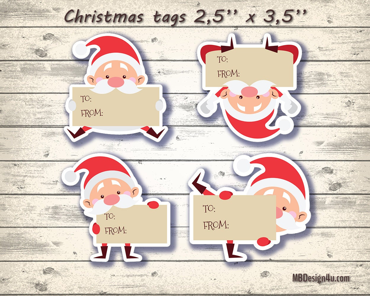 Printable Santa Labels Santa Claus Gift Tag Digital Holiday Favor Tags