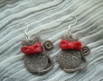 Earrings-Drop Earrings-Earrings in paste fimo-earrings cat-earrings child