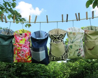 Heavy Duty Granny's Clothespin Bag of new and recycled fabrics, Ready to ship, mom gift, wedding, off-grid homestead laundry, line dry