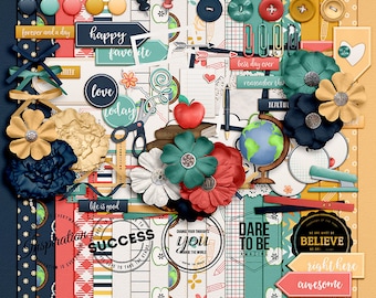 Year in Review- August- Digital Scrapbooking Kit - 20Paper - 60 Plus Elements - Paper Size - 12 x 12 Inches