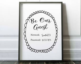 Be Our Guest Sign wifi, Wifi Password Printable sign, Guest Room Sign, WIFI Password print, Internet print, little tiger designs, B&B sign