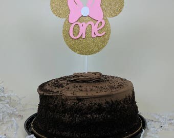 Minnie Mouse Cake Topper, Glitter Minnie Cake Topper, Pink and Gold Minnie, Pink and Gold Birthday, Minnie Decor, Minnie 1st Birthday