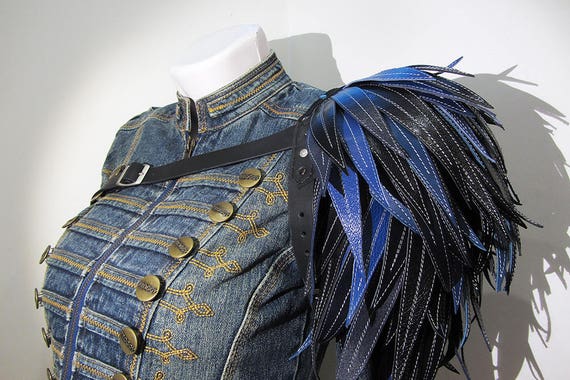 Leather Shoulder Pad, Leather Epaulet, Leather Pauldron, Steampunk, Edgy fashion, shoulder accessory, Epaulette, vampire style by TriglaCraft steampunk buy now online