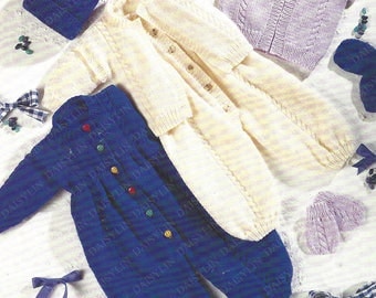 PDF Instant Digital Download baby gilet all in one hat mittens knitting pattern 16 to 24 inch aran (360)