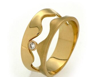 SALE 20% Off - WAVE Gold CZ Ring, Cz Engagement Ring, Gold Band, Gold Wedding Band, Unique Gold Band Ring, Unique Wedding Band Gold