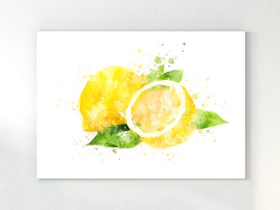 Lemon poster kitchen wall art lemon watercolor fruit art