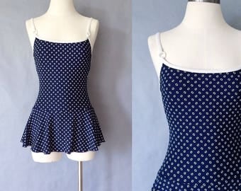 vintage swimsuit /one piece swimsuit/ 50s swimsuit/polka dots swimsuit/skirted swimsuit Made in USA