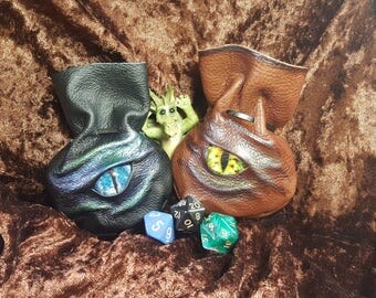 Extra Small Leather Dragon Dice Bags / Coin Pouches Holds 7 Dice with stunning Dragons Eye.