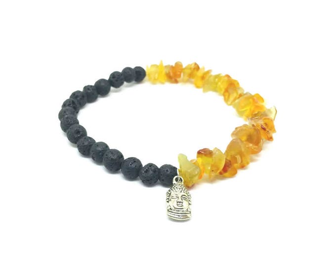 Orange Aventurine Lava Aromatherapy Bracelet, Men's Chakra Bracelet, Essential Oil Diffusing Bracelet, Father's Day Gift, Unisex Bracelet