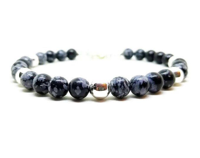 Snowflake Obsidian Bracelet, Obsidian Gemstone Bracelet, Unisex Bracelet, Gemstone Beaded Bracelet, Unique Birthday Gift, Gift for Her