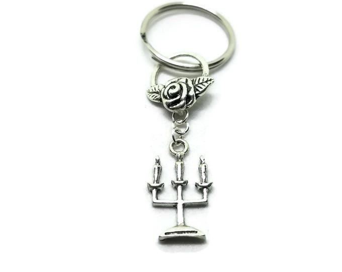 Rose and Candle Keychain, Beauty and the Beast, Unique Keychain, Stocking Stuffer, Gifts Under 5, Unique Birthday Gift, Gift for Her