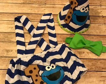 Cookie Monster Custom Baby Boy Birthday smash cake outfit/first birthday/monster birthday/hipster birthday/red blue/baby girl birthday