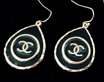 DESIGNER LOGO BUTTONS, repurposed to create new earrings, Inspired by Chanel C816-18